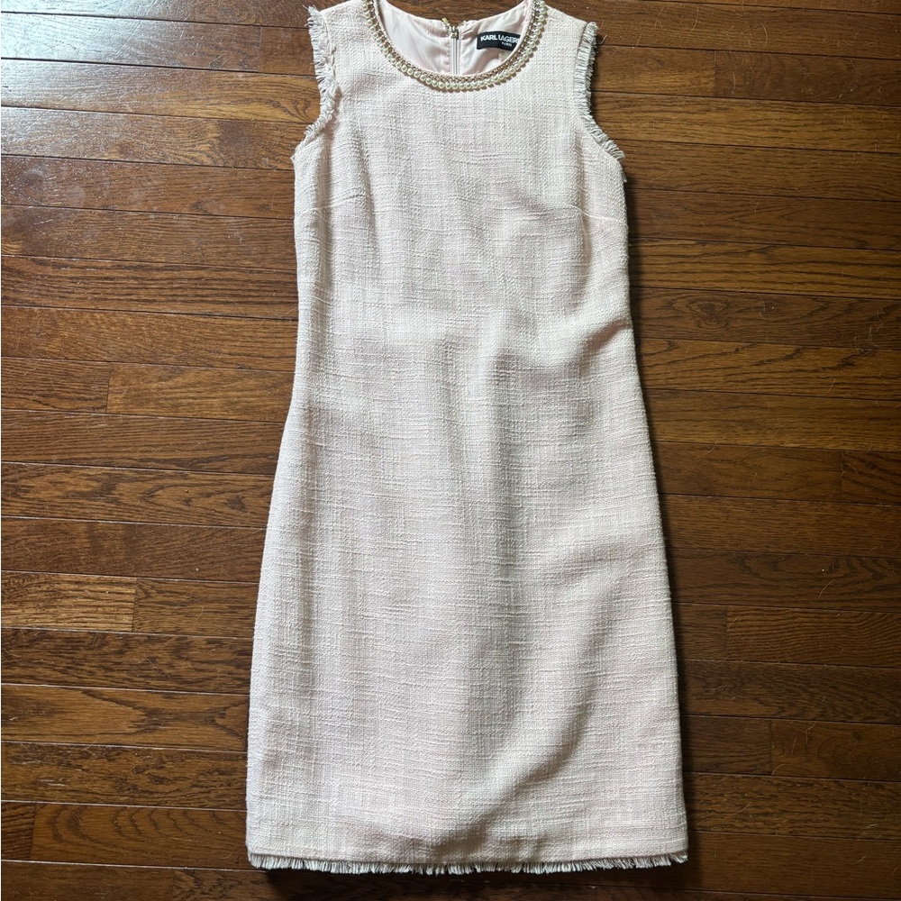 Karl Lagerfeld Paris Tan Sheath Midi Dress Crew Neck Sleeveless